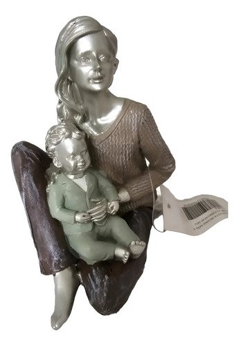 Figura Estatua Resina Escultura Decoracao Familia Mae Filho Colorido
